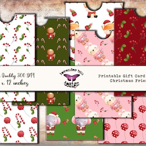 Porta-cartões-presente Natal Bolsos para cartões-presente Kit de porta-cartões-presente para impressão para artesanato em papel de Natal Bolsos DIY Natal