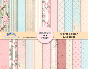 Children's Tea Party Scrapbook Paper: 22 Printable Journal Pages (PDF)