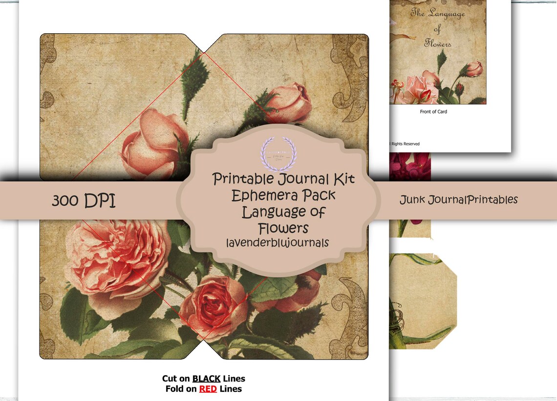 Printable Junk Journal Kit | Ephemera Kit | Addon Language of Flowers ...