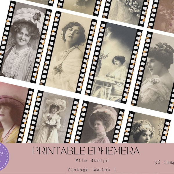 Vintage Ephemera, Vintage Ladies Film Strips 1, Vintage Photos, Printable, Junk Journal, Scrapbook