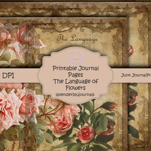 Printable Journal Pages | Junk Journal Kit | Language of Flowers | digital paper |