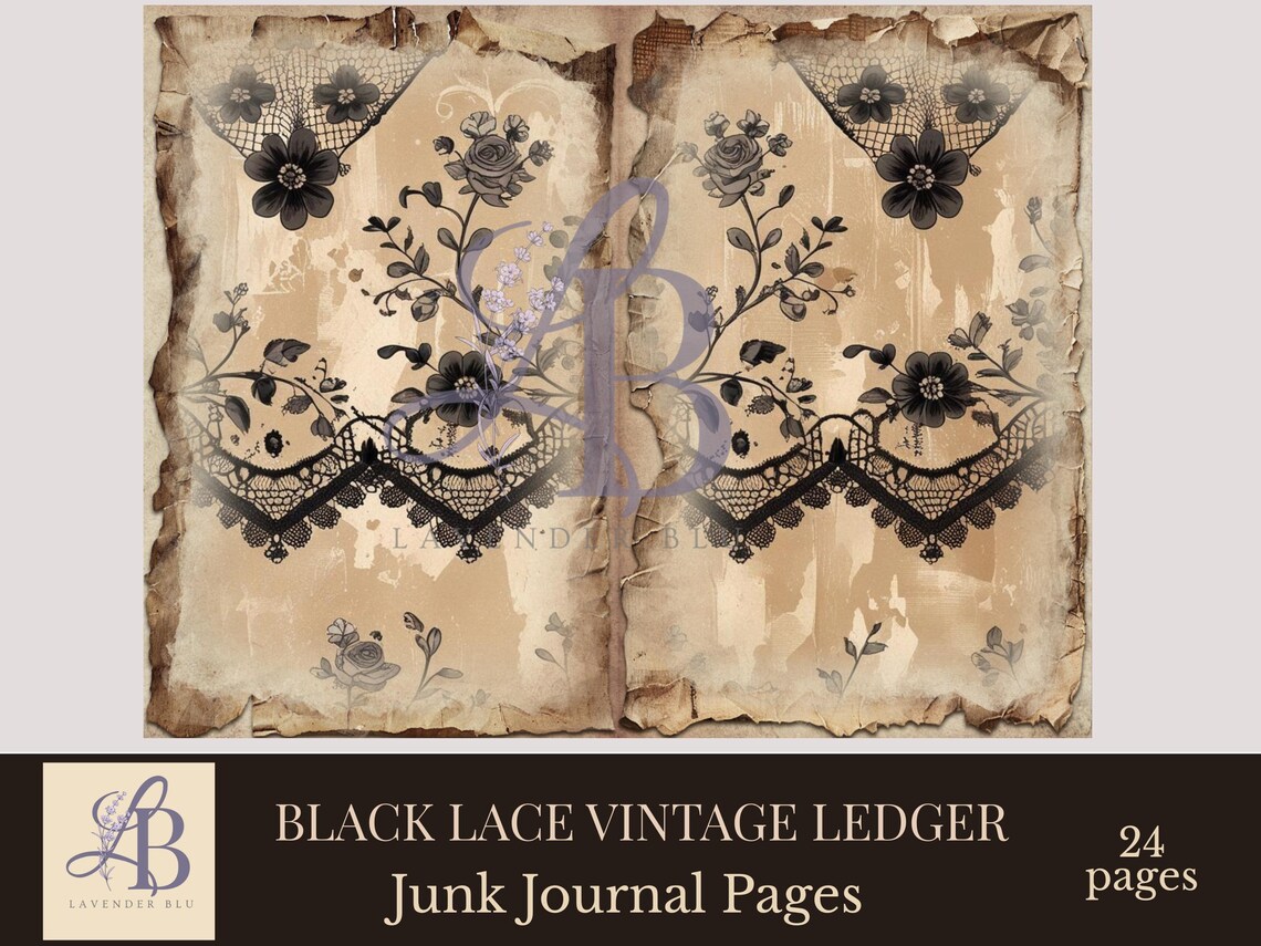 Black Lace Printable Journal Pages: Vintage Grunge Digital Paper ...