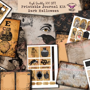 Halloween Junk Journal Kit, junk journal pages, Dark Halloween, Digital Journal Kit