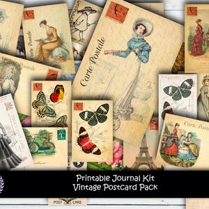 Junk Journal Printable Ephemera, Vintage Postcards, Digital Kit, Printable Journal Kit