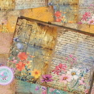 Kit de diario basura con flores silvestres en acuarela: página imprimible, hoja de collage digital, descarga instantánea
