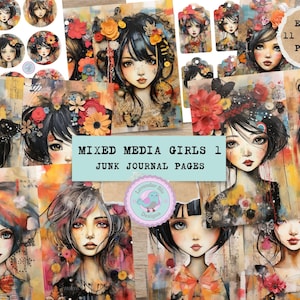 Whimsical Paper Dolls - Digital Junk Journal Kit - Printable Ephemera - Craft Supplies