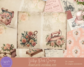 Vintage Pink Sewing Junk Journal Kit: Ephemera Paper (Digital Download)