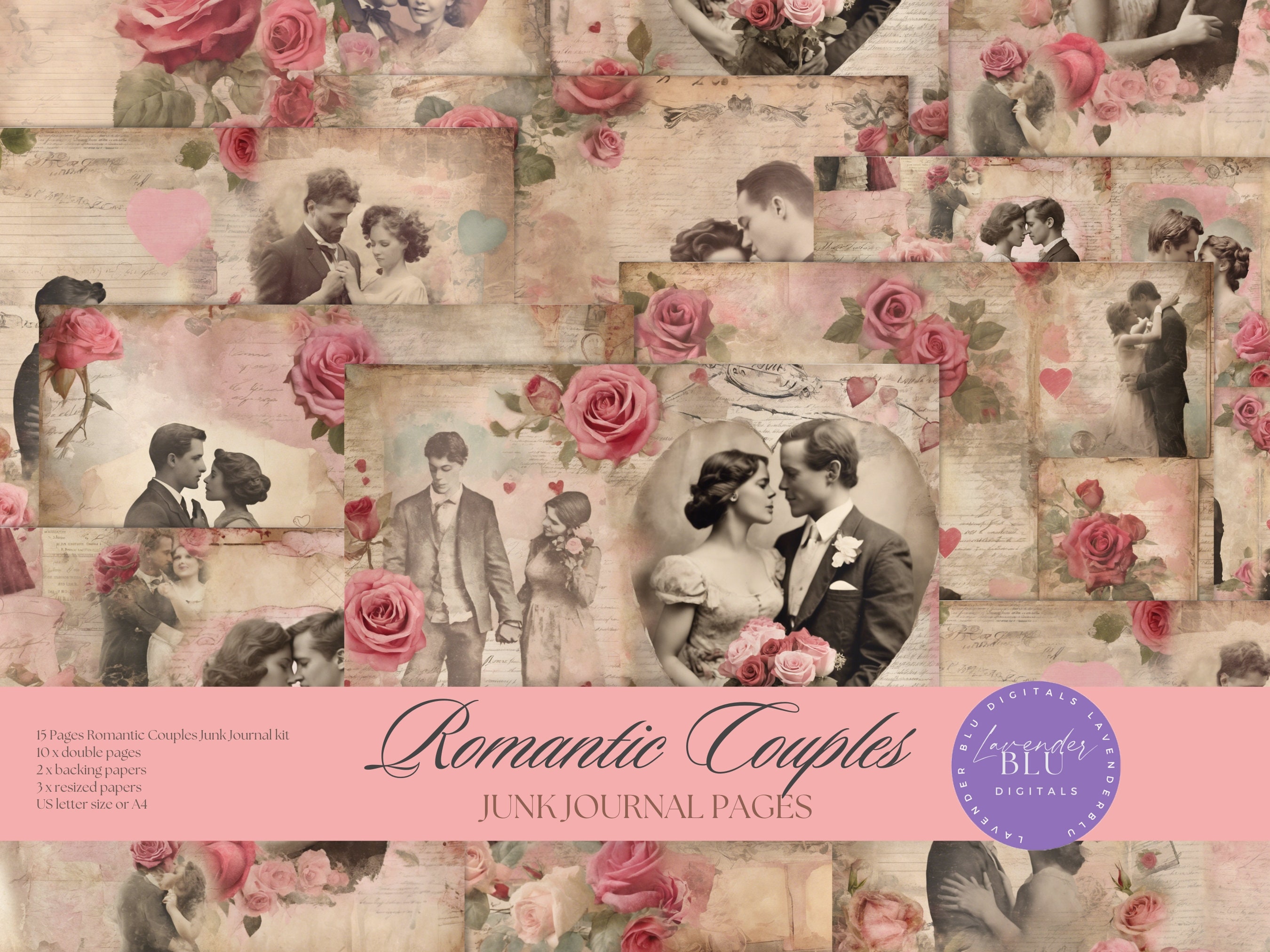Eternal Love Printable Journal Kit, Vintage Valentines Scrapbook, Romantic Couples' Memories