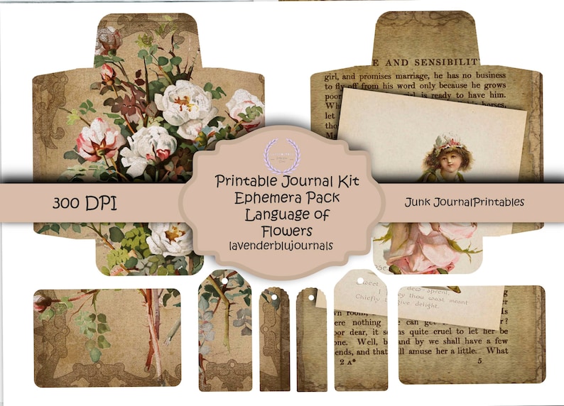 Printable Junk Journal Kit | Ephemera Kit | Addon Language of Flowers ...