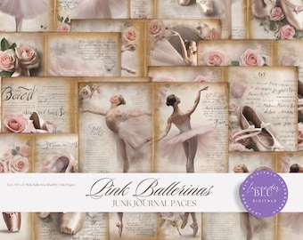Pink Ballerina Junk Journal Pages: Shabby Chic Ephemera (Digital Download)