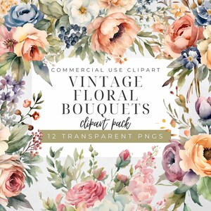 Vintage Floral Clipart: 12 PNGs for Junk Journals (Digital Download)