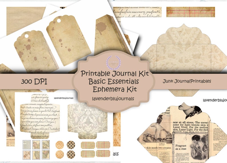 Printable Junk Journal Kit Basic Ephemera Journal Printable Ephemera