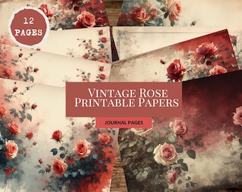 Vintage Rose Junk Journal Paper, Victorian Floral Ephemera (Digital Download, 12 Sheets)