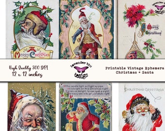 Printable Santa + Journal Cards + Junk Journal Kit, Digital, Vintage