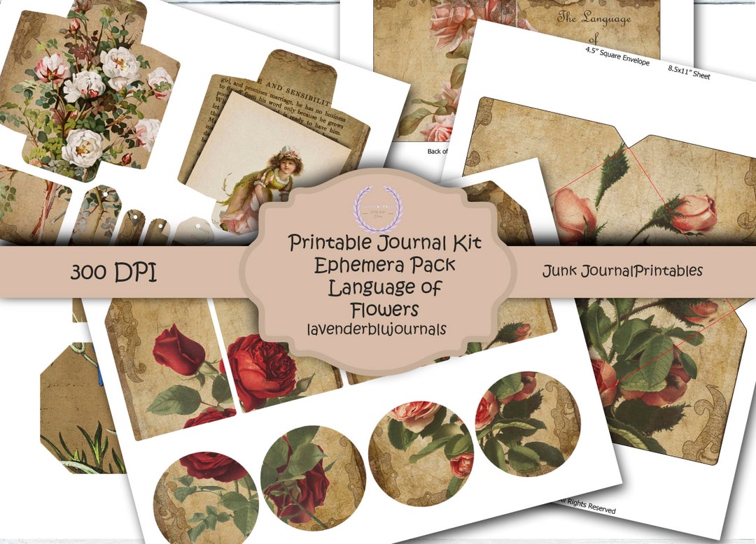 Printable Junk Journal Kit | Ephemera Kit | Addon Language of Flowers ...