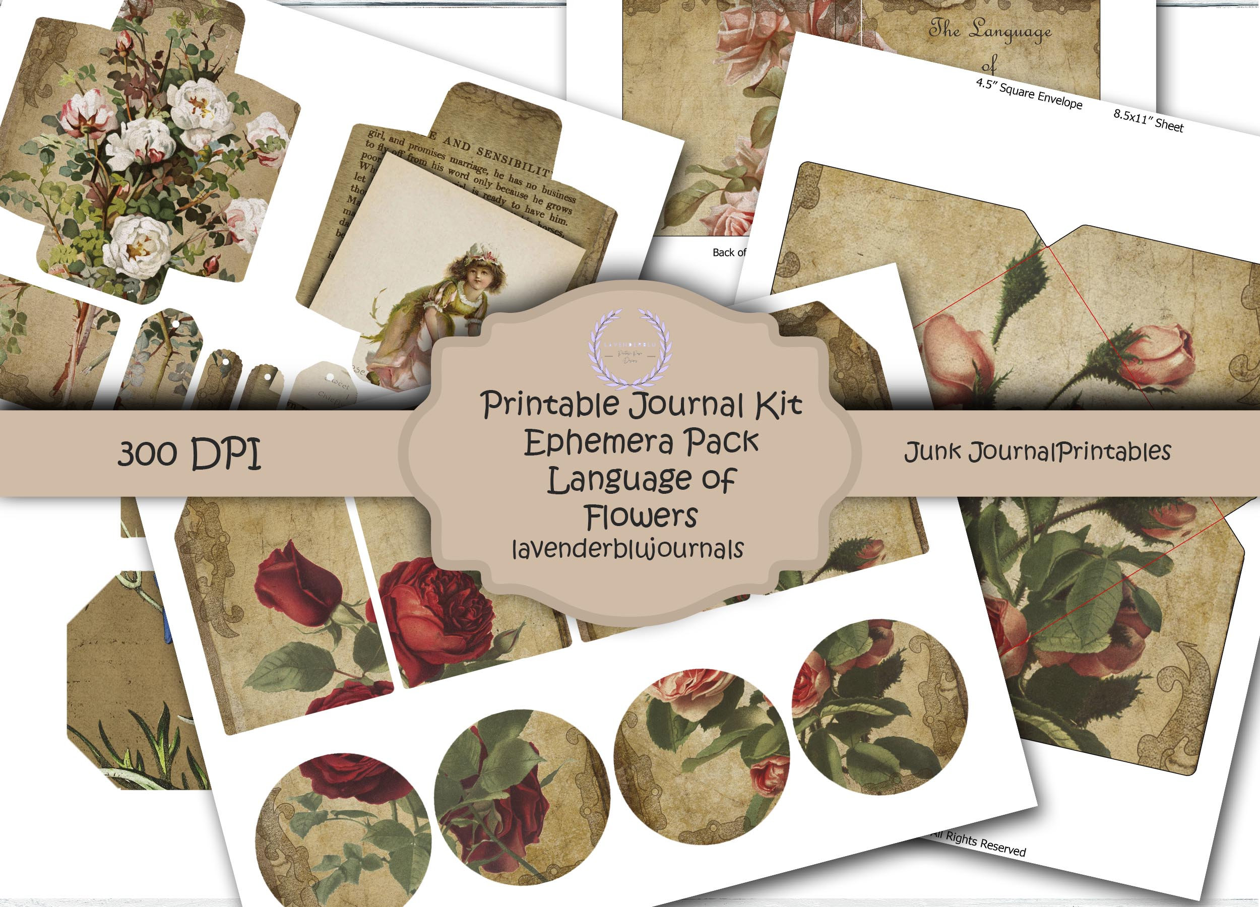 Printable Junk Journal Kit | Ephemera Kit | Addon Language of Flowers ...