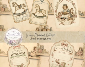 Vintage Childhood Nostalgia Junk Journal Kit, Printable Pages & Ephemera, Childhood Memories Scrapbook, Digital Download