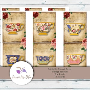 Printable Junk Journal Kit | Journal Cards | Vintage | Teacups | Junk Journal | Embellishment