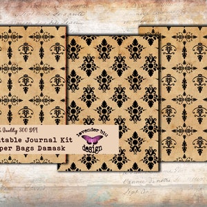 Junk Journal Kit, Sacchetti di carta, Damasco, Set di 3