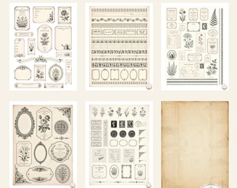 Vintage Botanical Collage Papers, Black and White Sepia Junk Journal Ephemera, Printable Digital Download