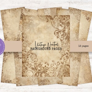 Fundo de papel digital Páginas neutras Papéis para diário de lixo Kit de diário vintage para kit de diário digital Fundos neutros Scrapbooking