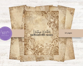Vintage Neutral Paper Backgrounds: Junk Journal Kit (Digital Download)