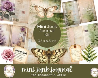 Mini Botanical Junk Journal Kit | Vintage Printable Ephemera Pages (3.5 x 4.5 inches)