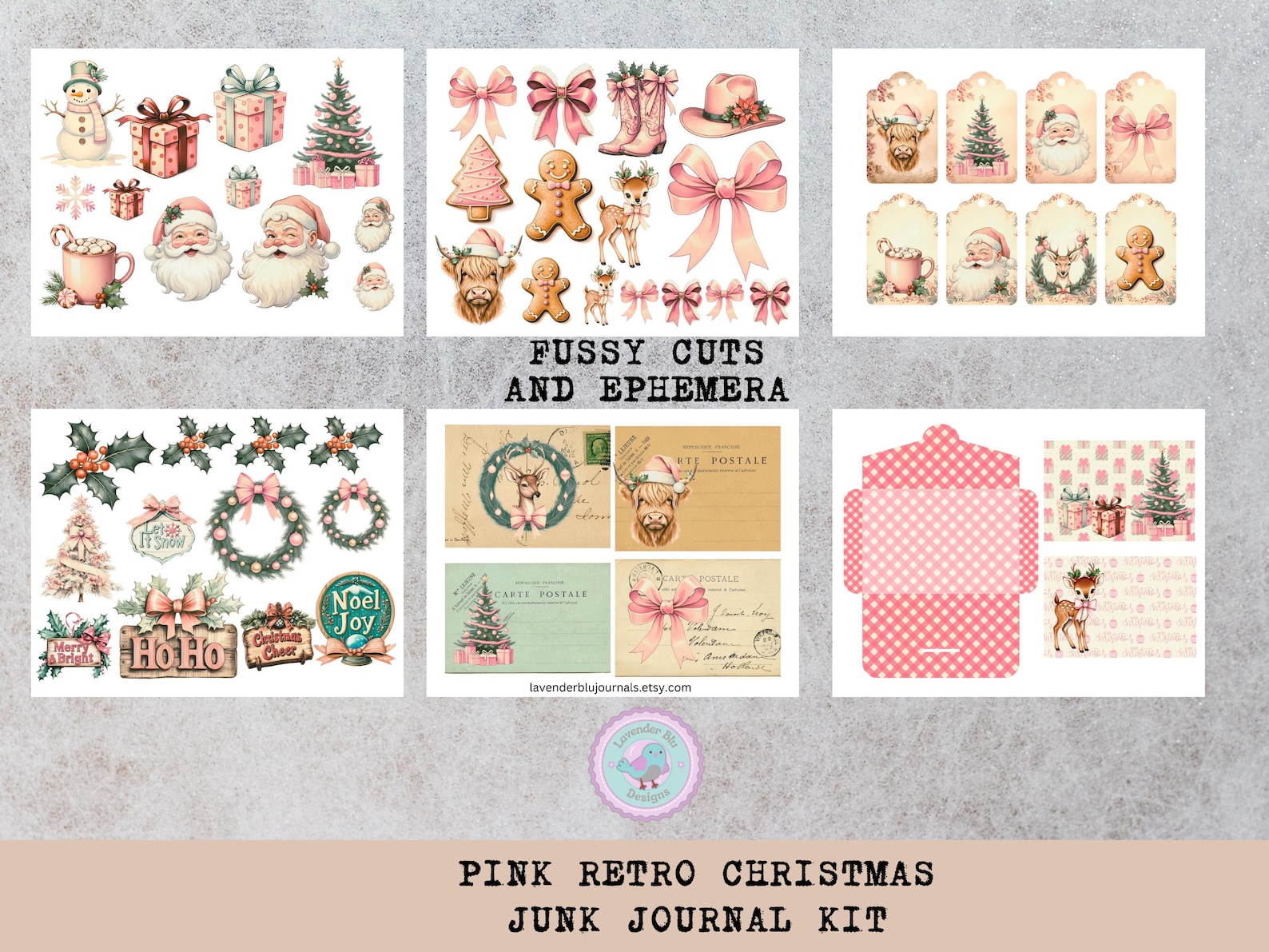 Pink Retro Christmas Junk Journal Kit - Vintage Ephemera - Printable ...