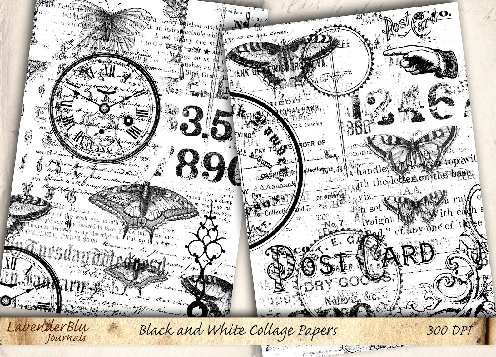 Black & White Junk Journal Kit: Printable Collage Paper (digital ...