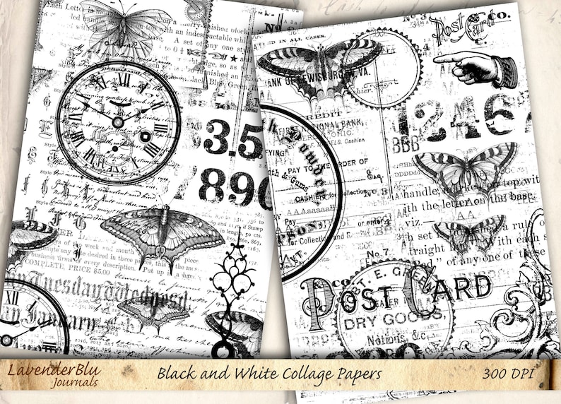 Black & White Junk Journal Kit: Printable Collage Paper (digital ...