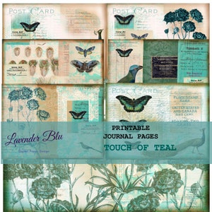 Printable Journal Kit, Touch of Teal, Journal Pages, Collage Sheet, Digital Kit, Junk Journal