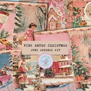 Roze retro kerstjunkjournaalkit - vintage ephemera - afdrukbare pagina's - digitale download