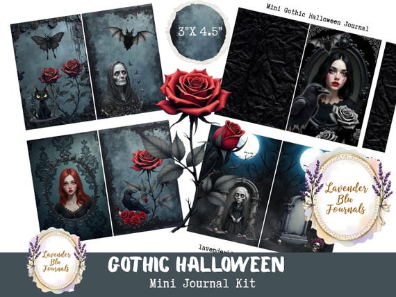Gothic Halloween Mini Junk Journal Kit, Spooky Printable (Digital Download)