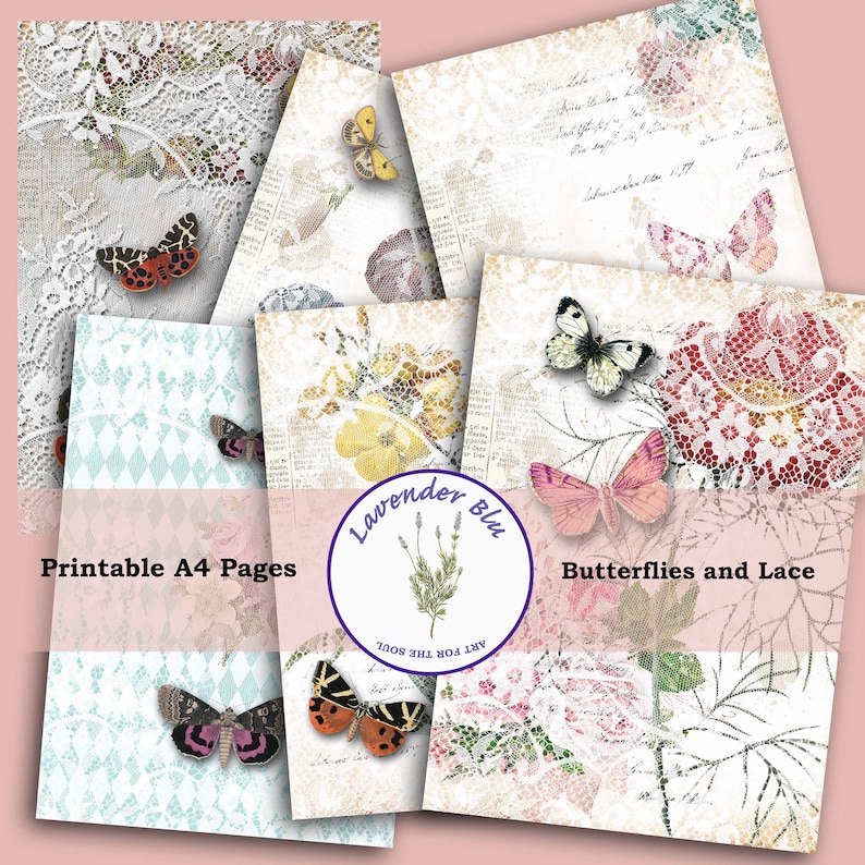 Printable Journal Pages Butterflies and Lace Junk Journal | Etsy