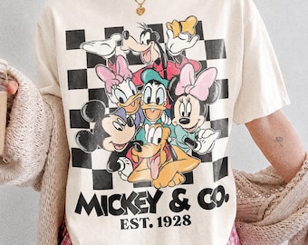 Comfort Colors® Retro Mickey & Co 1928 T-shirt, Mickey And Friends Shirt, Retro Checkered Mickey Shirt, Disneyland Family Vacation Trip Tee