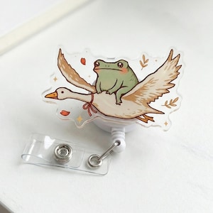 We Ride At Dawn Badge Reel, Funny Frog and Goose ID Holder, Animal Badge Reel, Cute Nurse Badge Gift, Silly Goose Retractable Badge Reel