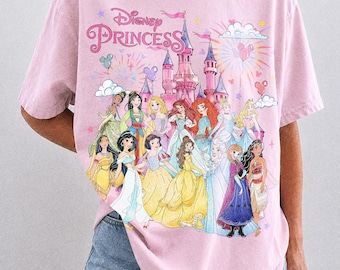 Comfort Colors® retro shirt met Disney-prinsespersonages, shirt Disney Princess, shirt Magic Kingdom, shirt Magic Kingdom, shirt Disneyworld, T-shirt Disney Girls Trip