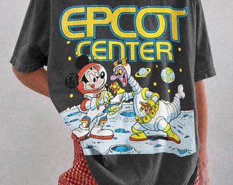 Comfort Colors® Vintage Disney Epcot Mickey & Figment Dragon Astronaut 1982-shirt, grappige shirts voor Mickey en zijn vrienden, Disney-T-shirt voor vakantiereis