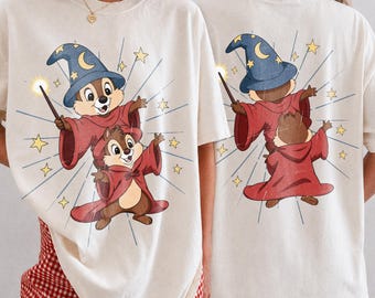 Retro 2 Sides Chip and Dale-kostuum T-shirt Micke Sorcerer-kostuum, Chip N Dale Double Troule Comfort Colors-T-shirt, Disney Family Vacation 2026-outfit