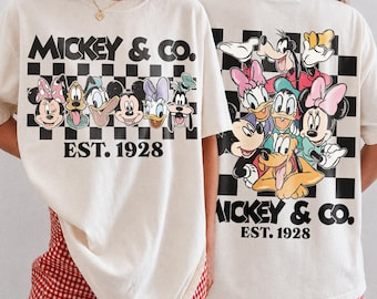 Retro 2 Sides Mickey & Co Checkered T-shirt, Mickey and Friends Retro Checkered  Tee, Disney Group Shirt, Disney Family Vacation 2026 Shirt