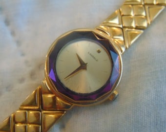 Ladies Seiko Lassale gold tone, handsome prism crystal, running wristwatch