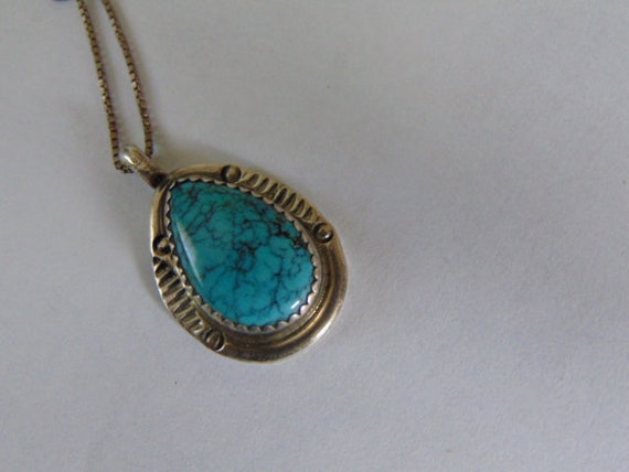 Sterling Silver and Turquoise Navajo Pendant and Chain