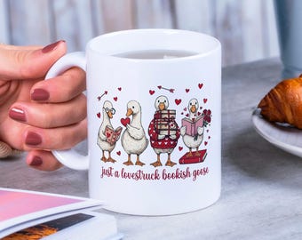 Bookish Valentine Silly Goose Mug, Bookworm Girlfriend Boyfriend VDay Gift, Romantic Gift For Reader