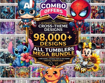 98000+ 20oz Variety Pack Mega Tumbler Wrap Bundle, Cartoon Tumblers Png, Cartoon Wrap Svg, All Cartoons Character Sublimation Tumbler Design