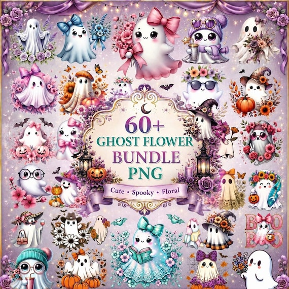60+ Ghost Flower Png Bundle, Cute Halloween Ghost Sublimation, Floral Ghost Png, Girl Spooky Season Clipart, Cute Ghost Png, Funny Ghost Png