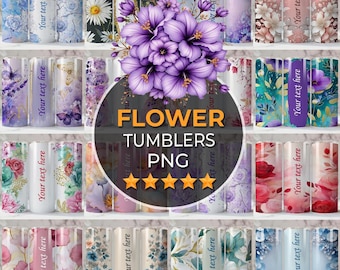 Flower Tumbler Wrap Bundle, 20oz skinny tumbler sublimation design, Add Your Own Name, Floral Tumbler Wrap Bundle, Sublimation Tumbler png