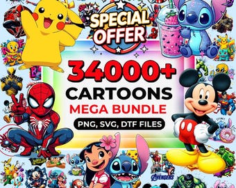 34000+ Funny Cartoon Mega Bundle, Cartoons Clipart, Sublimation Design, Cartoon png, Retro Png Files, Cartoon Characters, T Shirts Design