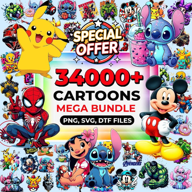 34000+ Funny Cartoon Mega Bundle, Cartoons Clipart, Sublimation Design, Cartoon png, Retro Png Files, Cartoon Characters, T Shirts Design