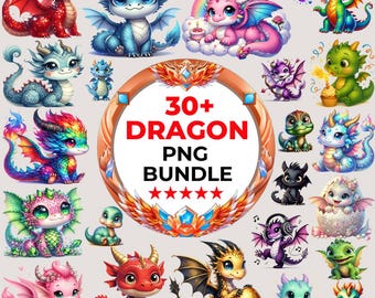 Pacote com mais de 30 imagens PNG de dragões, incluindo dragões fantásticos em PNG, dragões em aquarela em SVG, dragões fofos, dragões de fantasia em PNG, dragões de desenho animado e imagens de dragões peculiares.