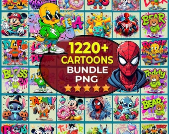 1220+ grappige cartoon megabundel, stripfiguren, retro png-bestanden, ontwerp T-shirts, cartoons clipart, sublimatie ontwerp, cartoon png